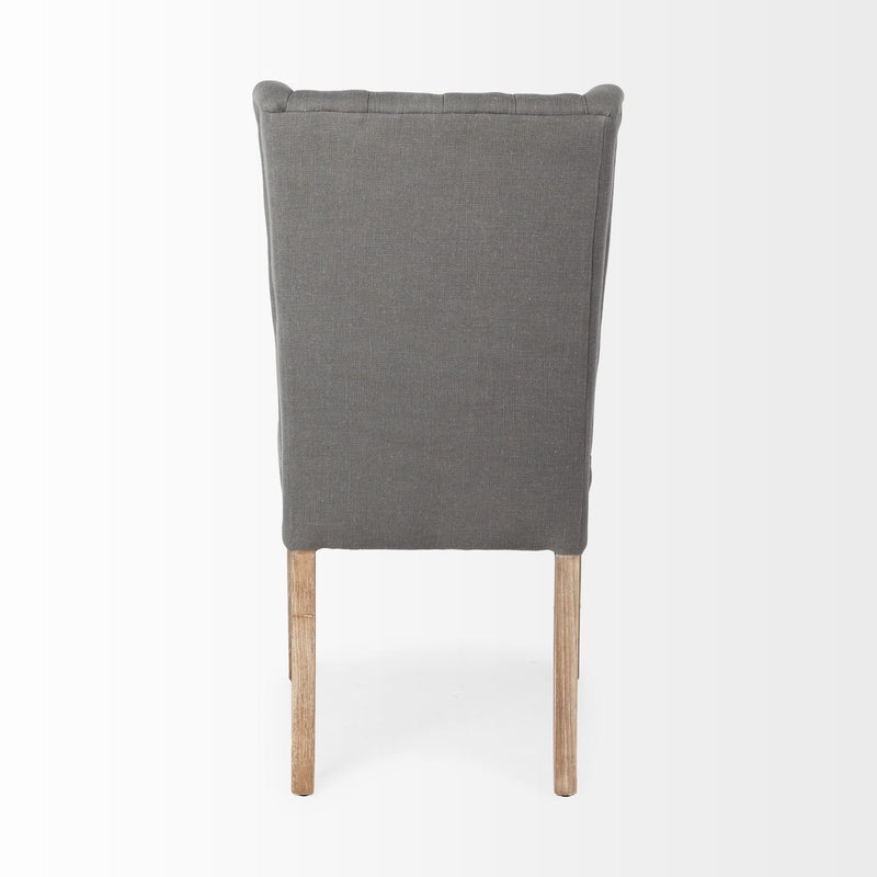 Tufted Gray and Brown Upholstered Linen Wing Back Dining Side Chair - Kitchen & Dining