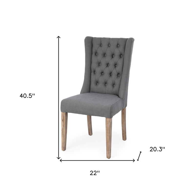Tufted Gray and Brown Upholstered Linen Wing Back Dining Side Chair - Kitchen & Dining
