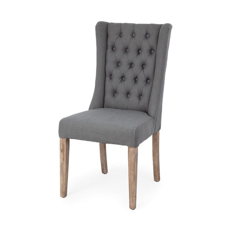 Tufted Gray and Brown Upholstered Linen Wing Back Dining Side Chair - Kitchen & Dining