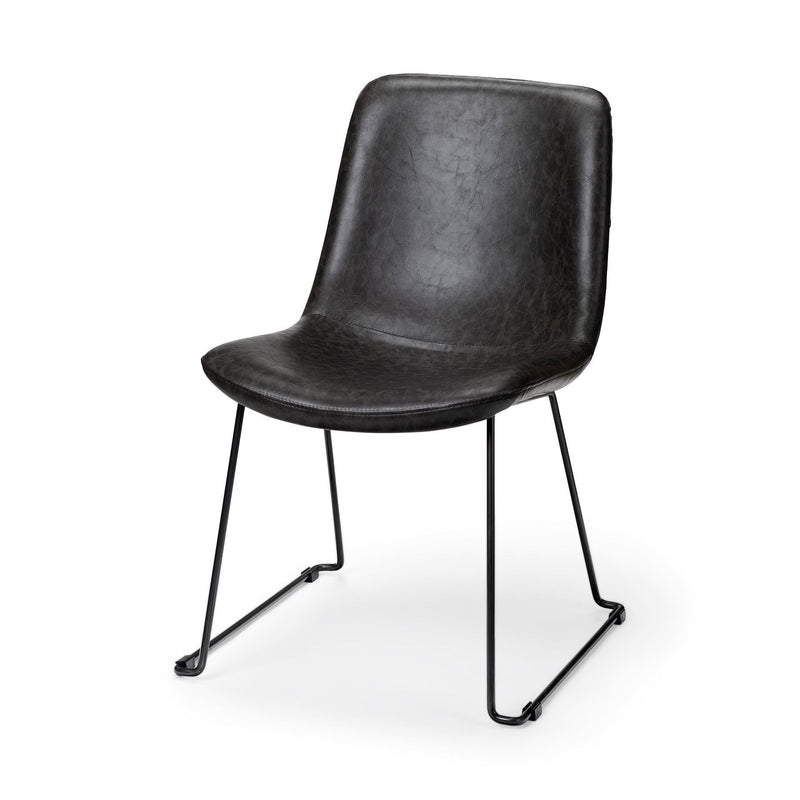 Set Of Two Black Upholstered Faux leather Side Chairs - Kitchen & Dining