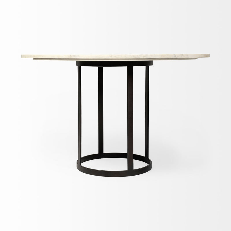 48" White And Black Rounded Marble And Metal Pedestal Base Dining Table - Kitchen & Dining