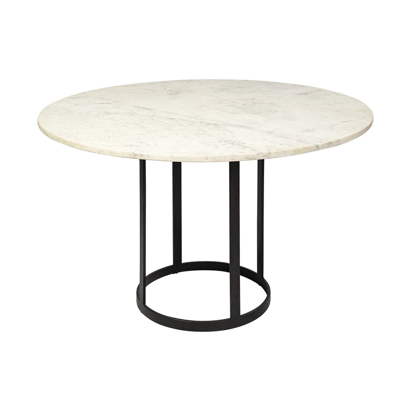 48" White And Black Rounded Marble And Metal Pedestal Base Dining Table - Kitchen & Dining