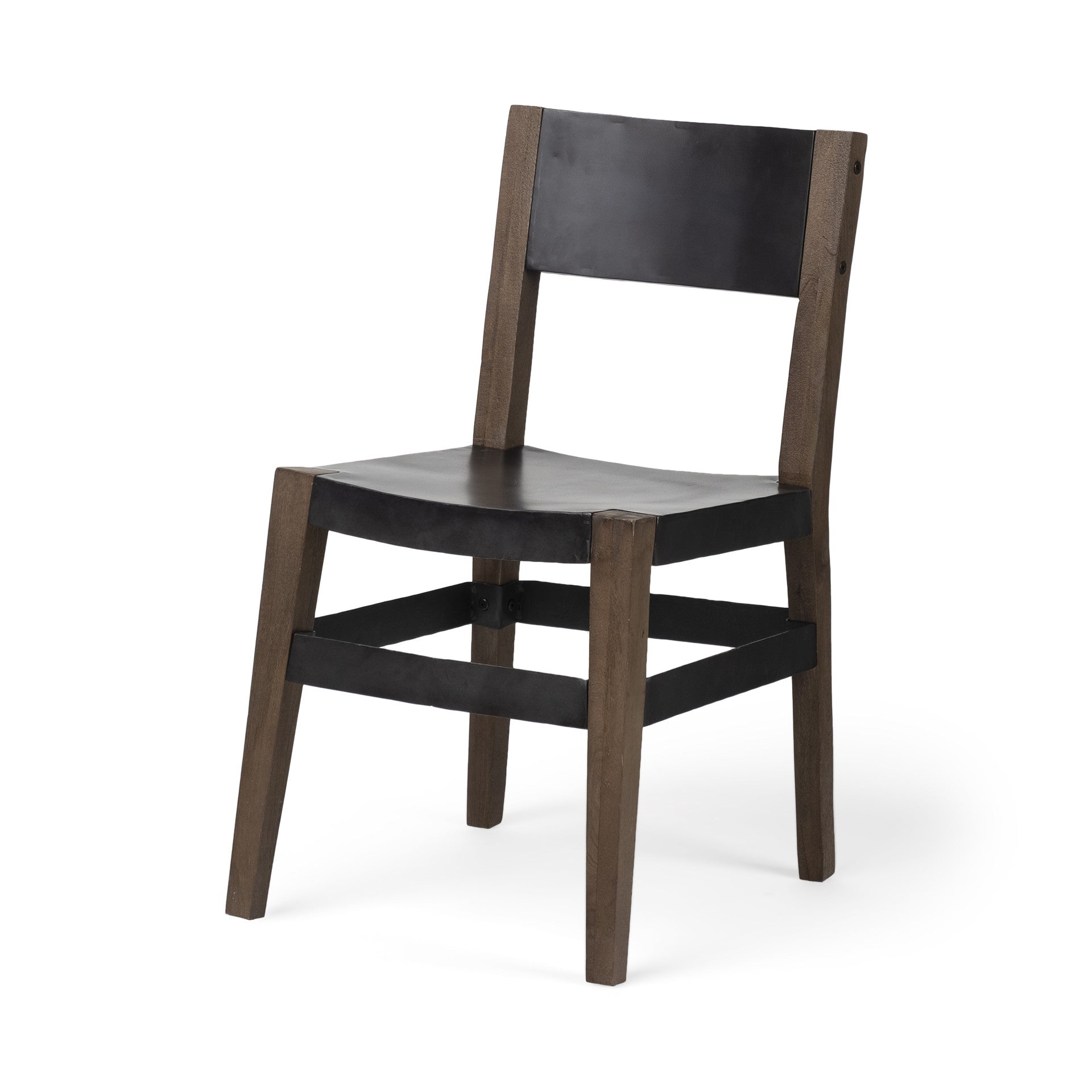 Black And Brown Metal and Wood Open Back Dining Side Chair - Kitchen & Dining