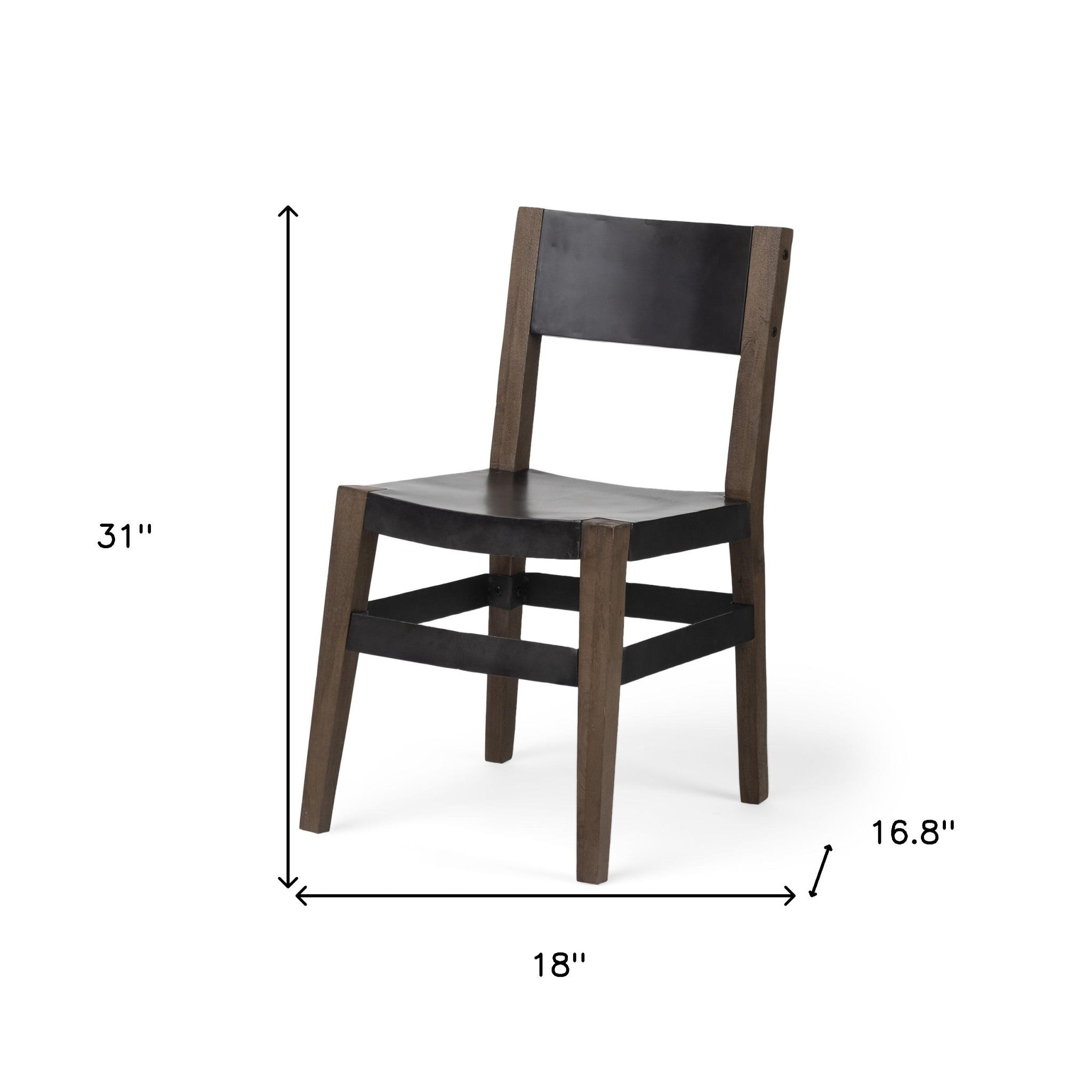 Black And Brown Metal and Wood Open Back Dining Side Chair - Kitchen & Dining