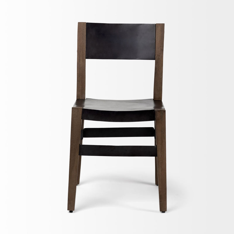 Black And Brown Metal and Wood Open Back Dining Side Chair - Kitchen & Dining