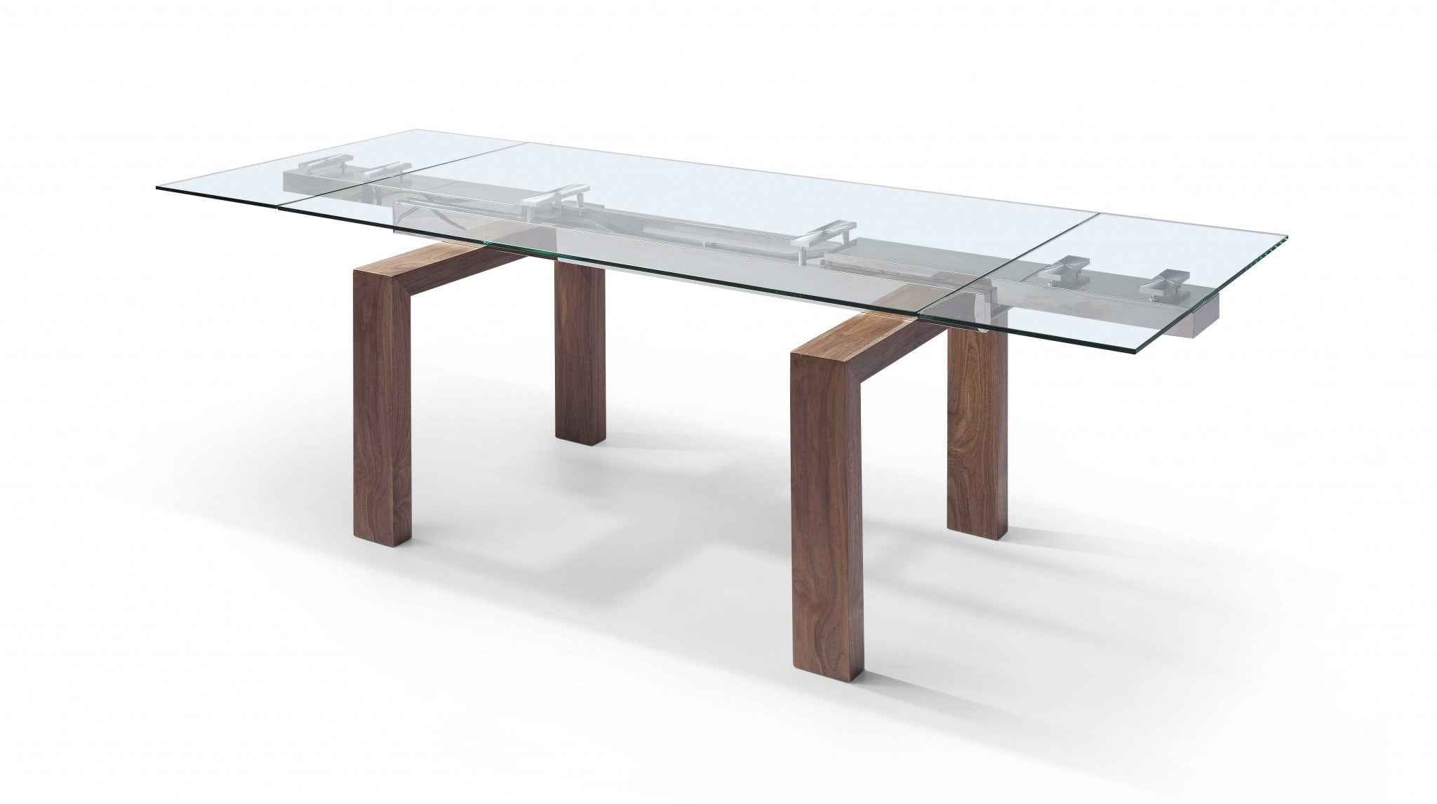 63" Clear and Brown Glass Self-Storing Leaf Dining Table