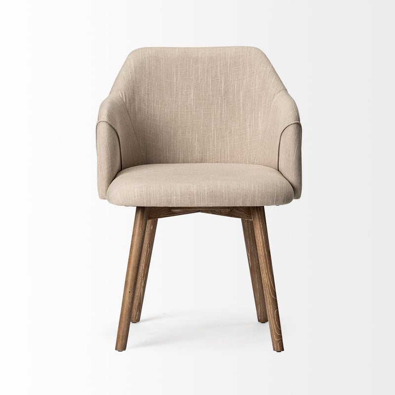 Cream and Brown Upholstered Fabric Dining Arm Chair - Kitchen & Dining