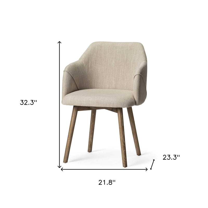 Cream and Brown Upholstered Fabric Dining Arm Chair - Kitchen & Dining