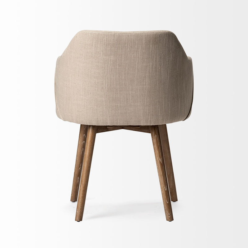 Cream and Brown Upholstered Fabric Dining Arm Chair - Kitchen & Dining