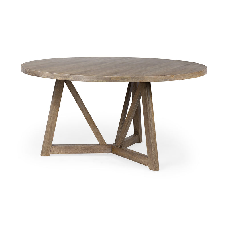 60" Brown Rounded Solid Wood Pedestal Base Dining Table - Kitchen & Dining