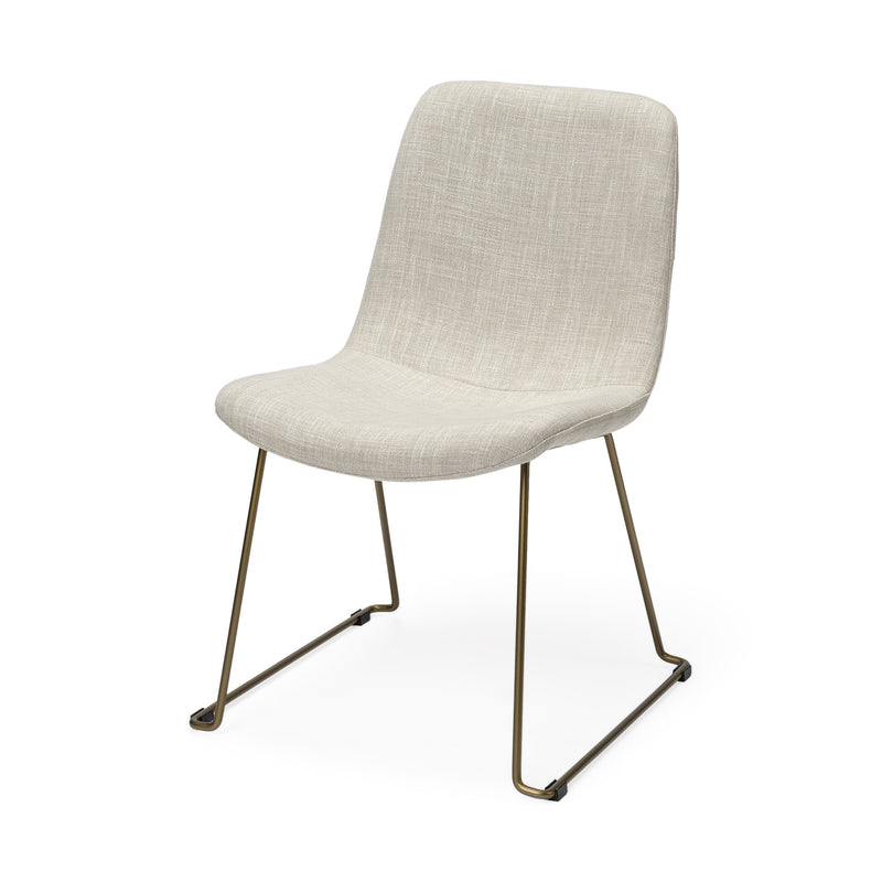 Set Of Two Cream And Gold Upholstered Fabric Side Chairs - Kitchen & Dining