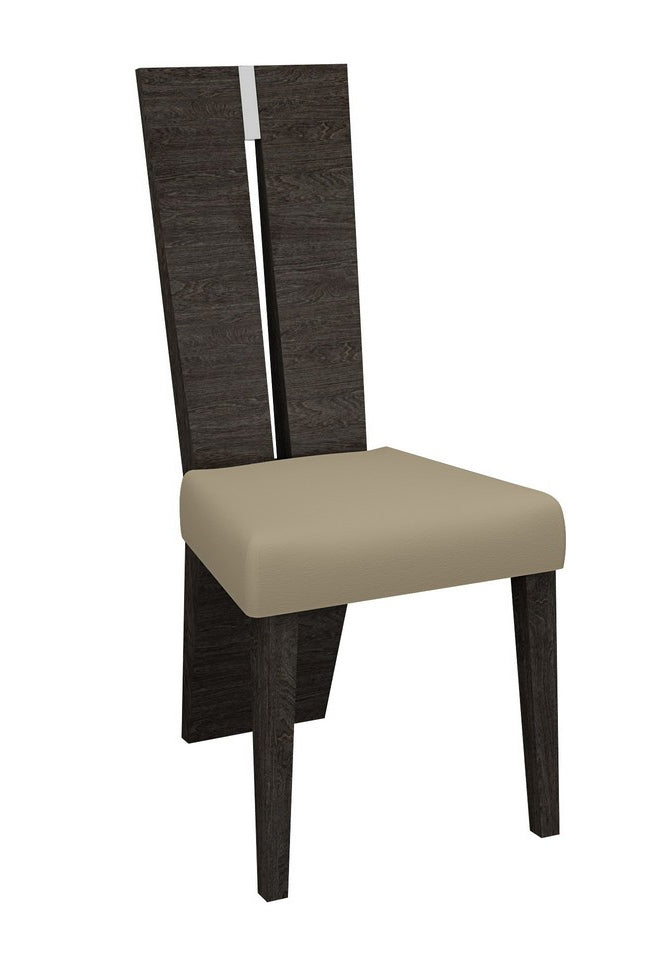 Set of Two Gray And Dark Brown Upholstered Dining Side Chairs - Kitchen & Dining
