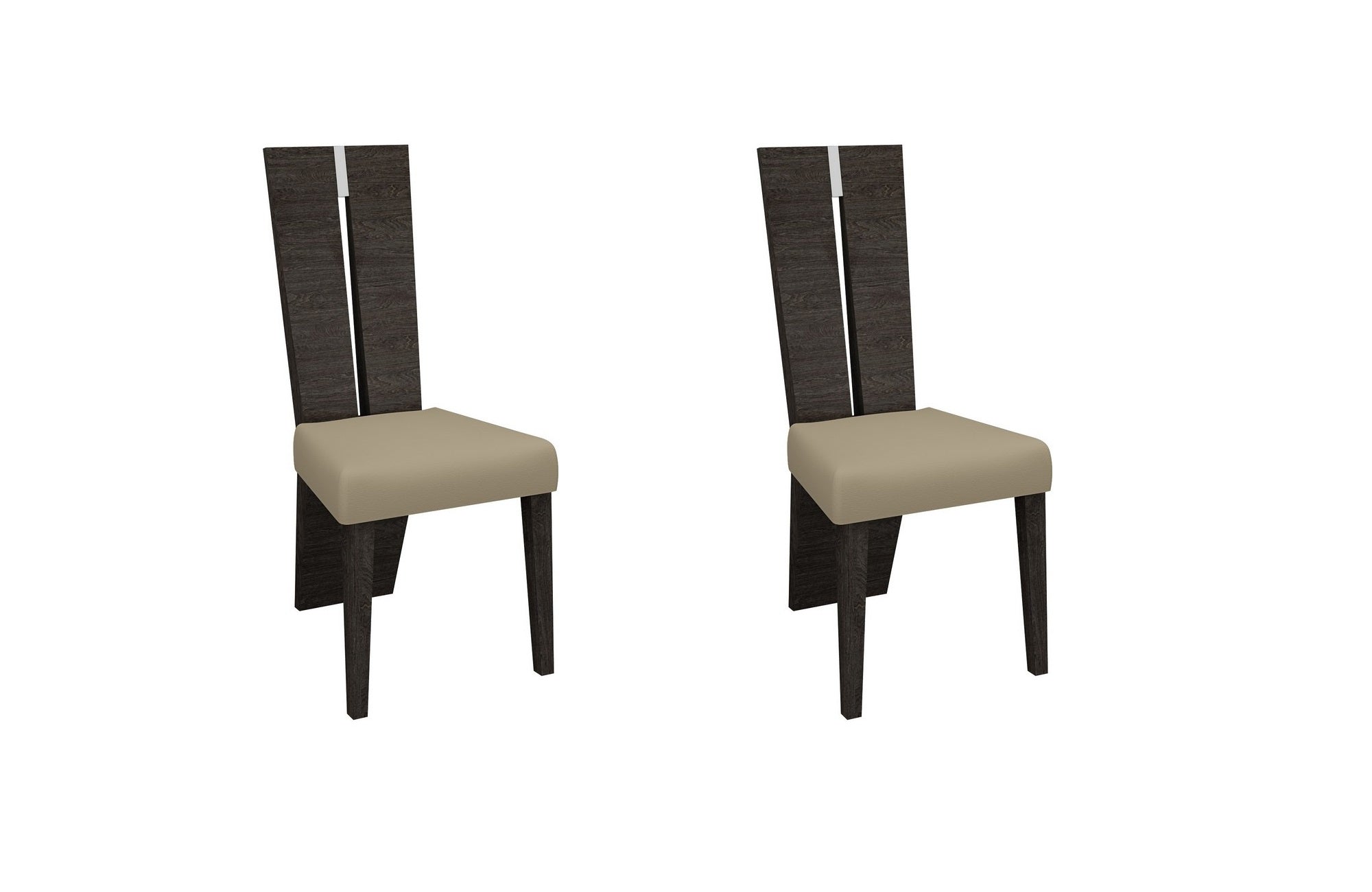 Set of Two Gray And Dark Brown Upholstered Dining Side Chairs - Kitchen & Dining