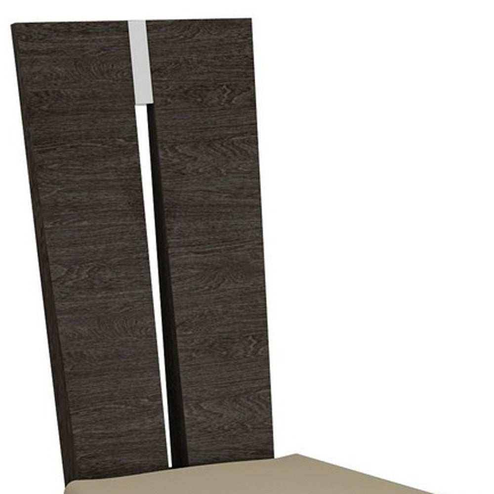 Set of Two Gray And Dark Brown Upholstered Dining Side Chairs - Kitchen & Dining