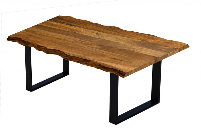 68" Brown And Black Solid Wood Sled Base Dining Table - Kitchen & Dining
