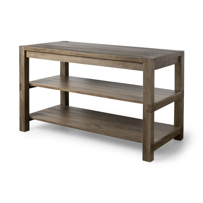 Brown Solid Wood Kitchen Island With Two Tier Smooth Counter Top - Kitchen & Dining