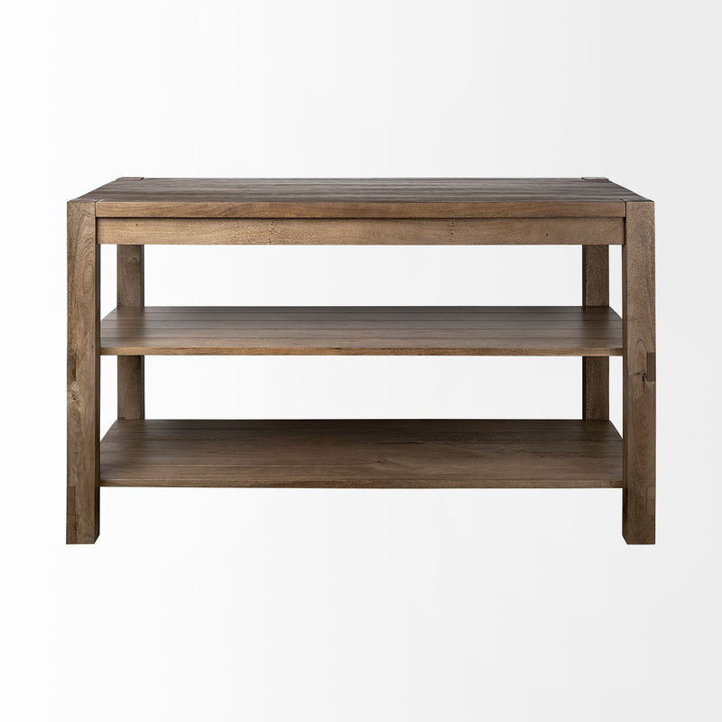 Brown Solid Wood Kitchen Island With Two Tier Smooth Counter Top - Kitchen & Dining