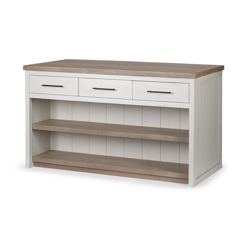 White And Brown Two Tone Wooden Kitchen Island With 3 Drawers - Kitchen & Dining