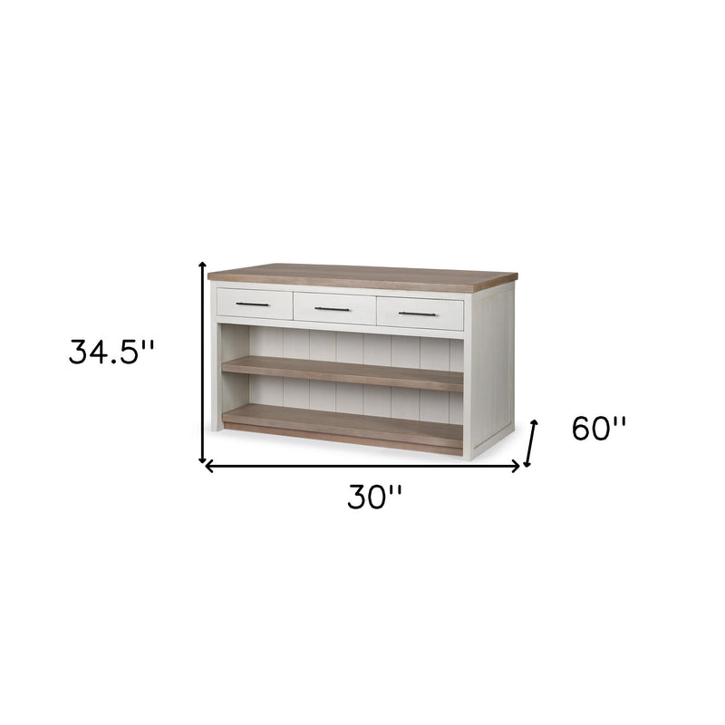 White And Brown Two Tone Wooden Kitchen Island With 3 Drawers - GreatEagleInc