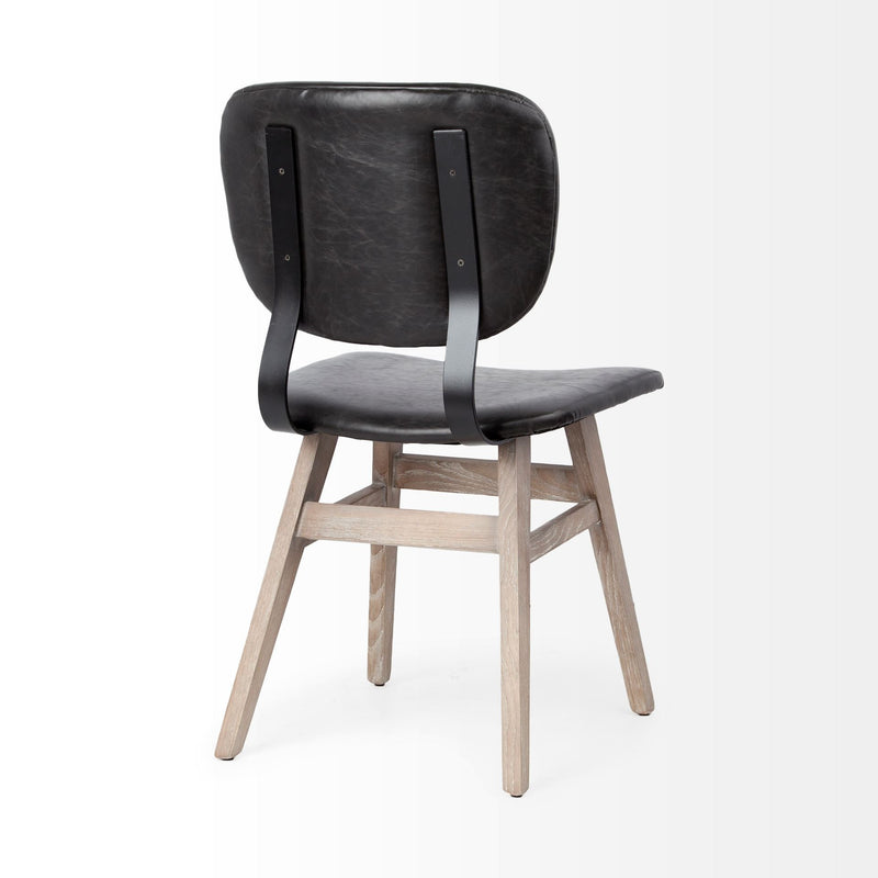 Set of Two Black and Brown Faux Leather Open Back Dining Side Chairs - Kitchen & Dining