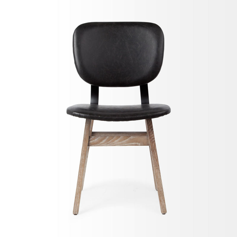 Set of Two Black and Brown Faux Leather Open Back Dining Side Chairs - Kitchen & Dining