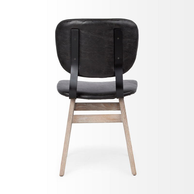 Set of Two Black and Brown Faux Leather Open Back Dining Side Chairs - Kitchen & Dining