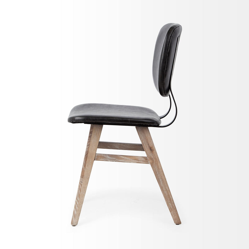 Set of Two Black and Brown Faux Leather Open Back Dining Side Chairs - Kitchen & Dining