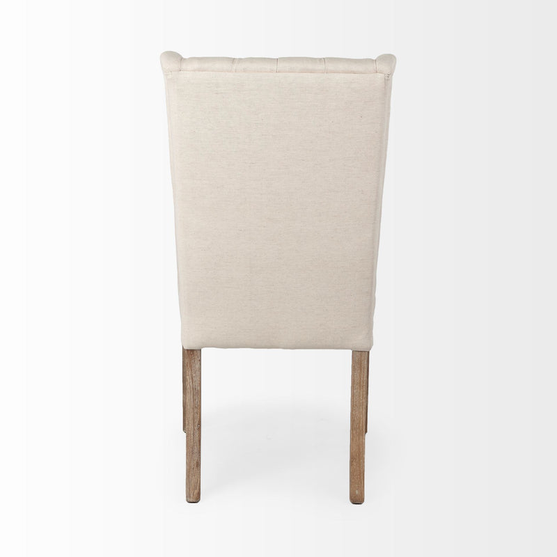 Tufted Cream and Brown Upholstered Linen Wing Back Dining Side Chair - Kitchen & Dining