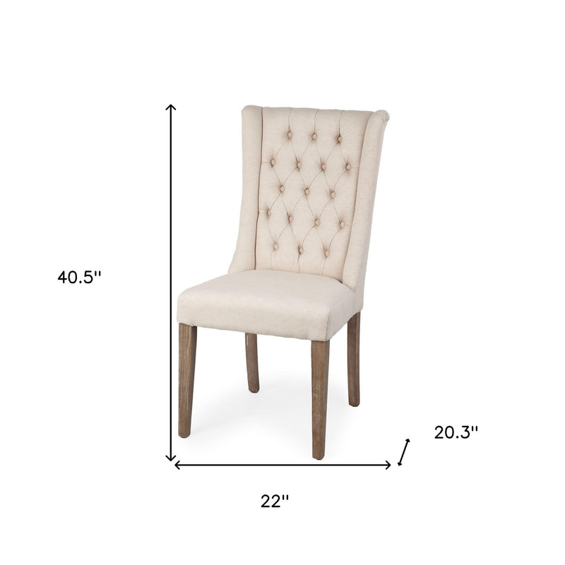 Tufted Cream and Brown Upholstered Linen Wing Back Dining Side Chair - Kitchen & Dining