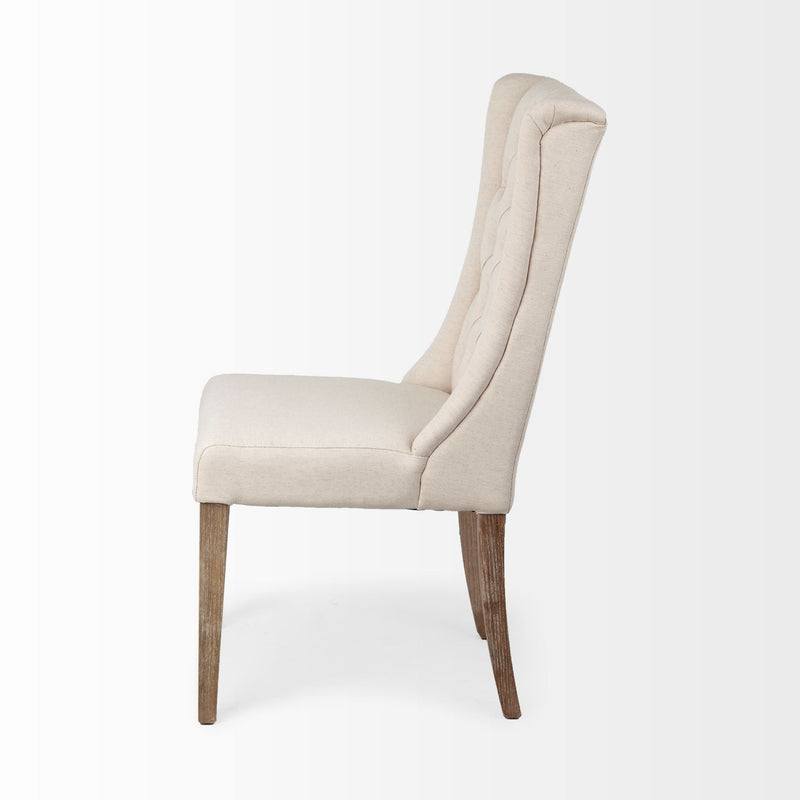Tufted Cream and Brown Upholstered Linen Wing Back Dining Side Chair - Kitchen & Dining