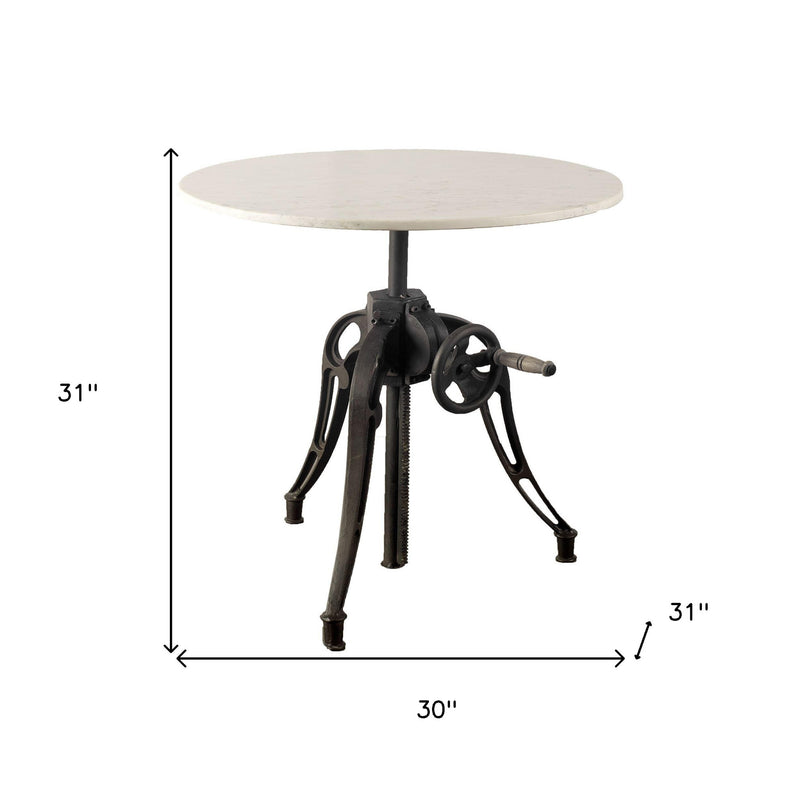 30" White And Black Rounded Marble And Metal Three Leg Base Dining Table - Kitchen & Dining