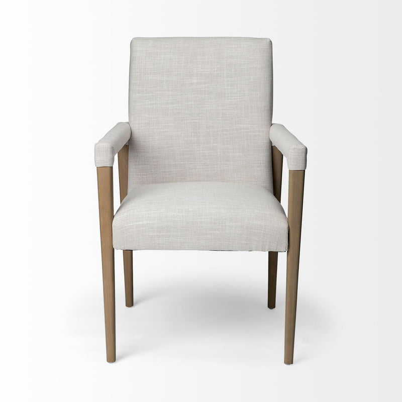 Cream and Brown Upholstered Fabric King Louis Back Dining Arm Chair - Kitchen & Dining