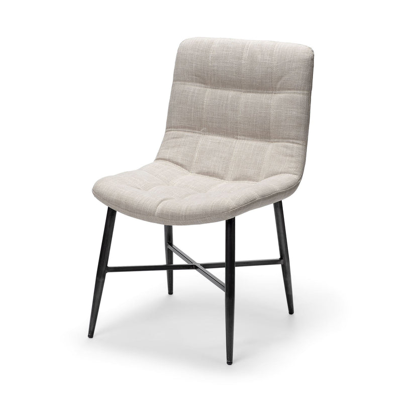 Set Of Two White And Black Upholstered Fabric Open Back Side Chairs - Kitchen & Dining