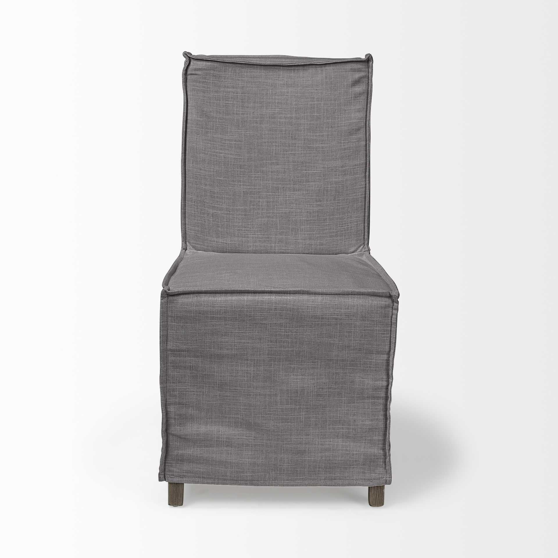 Set Of Two Gray And Brown Slipcovered Wood Parsons Chairs - Kitchen & Dining