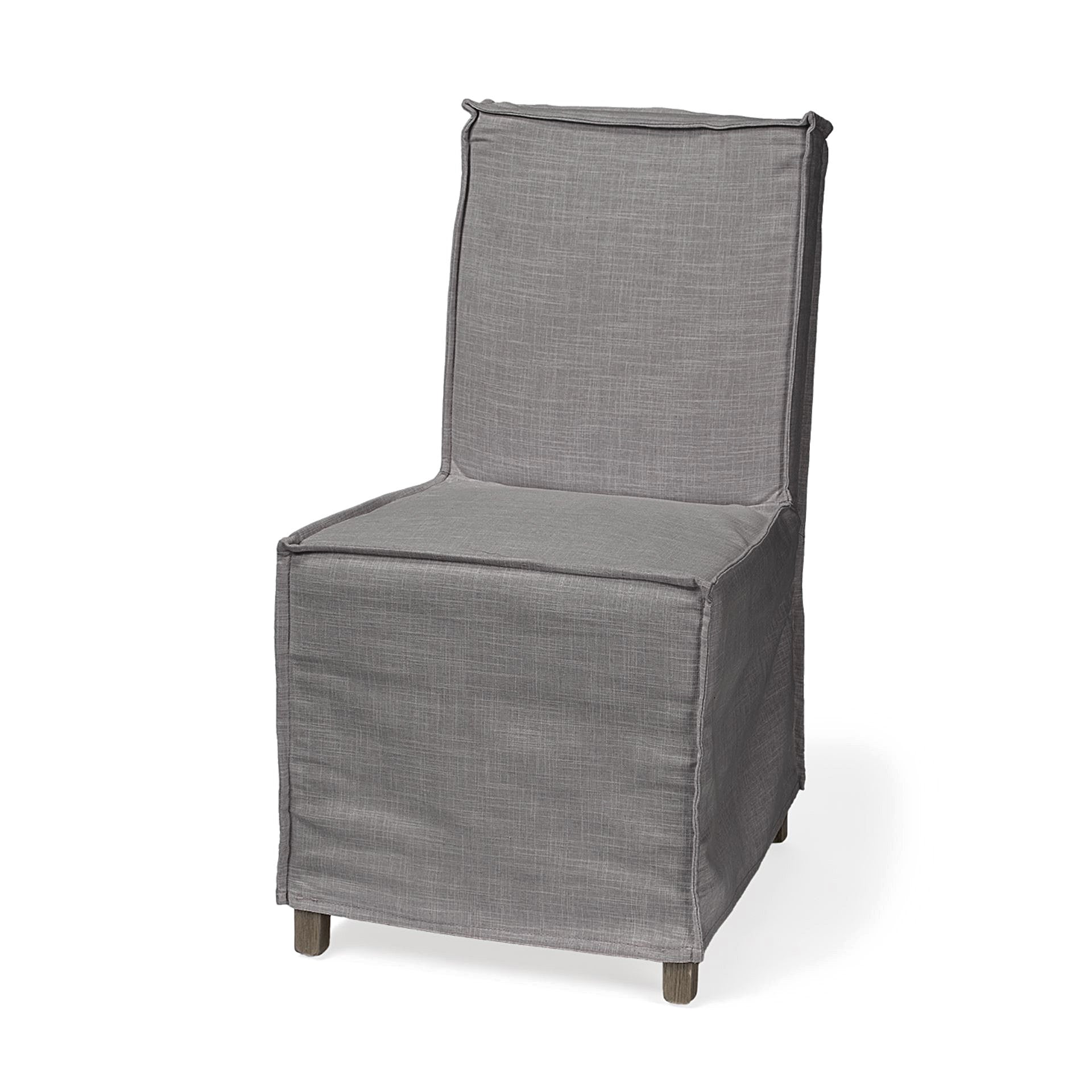 Set Of Two Gray And Brown Slipcovered Wood Parsons Chairs - Kitchen & Dining