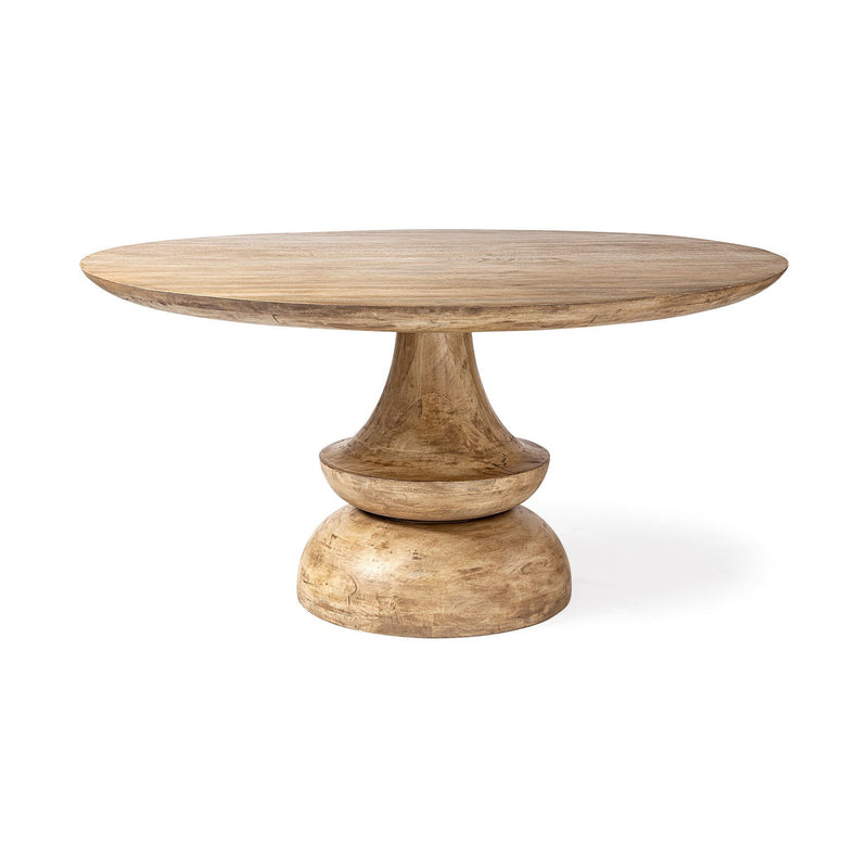 60" Natural Rounded Solid Wood Pedestal Base Dining Table - Kitchen & Dining