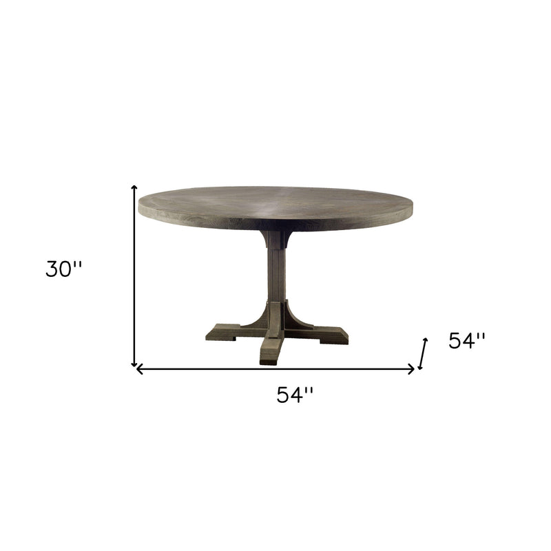 54" Brown Rounded Solid Wood Pedestal Base Dining Table - Kitchen & Dining