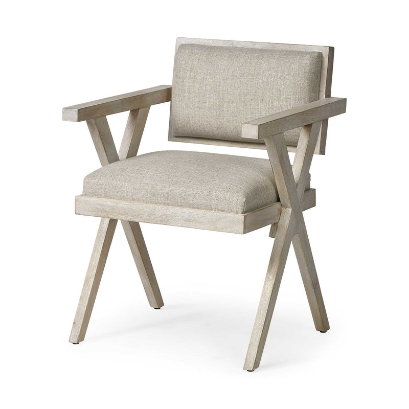 Gray Upholstered Fabric Open Back Dining Arm Chair - Kitchen & Dining