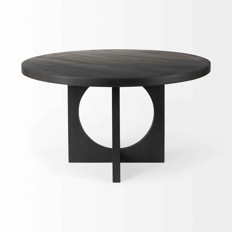 54" Black Rounded Solid Wood Pedestal Base Dining Table