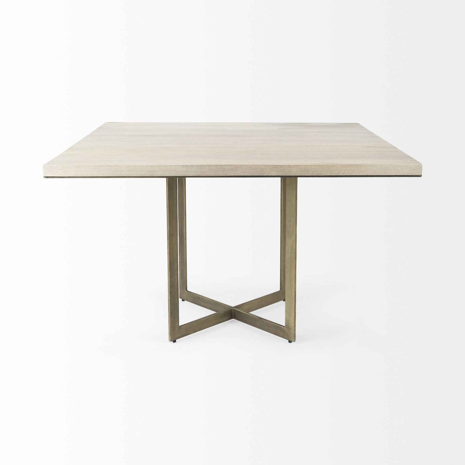 Modern Square Wood and Gold Dining Table