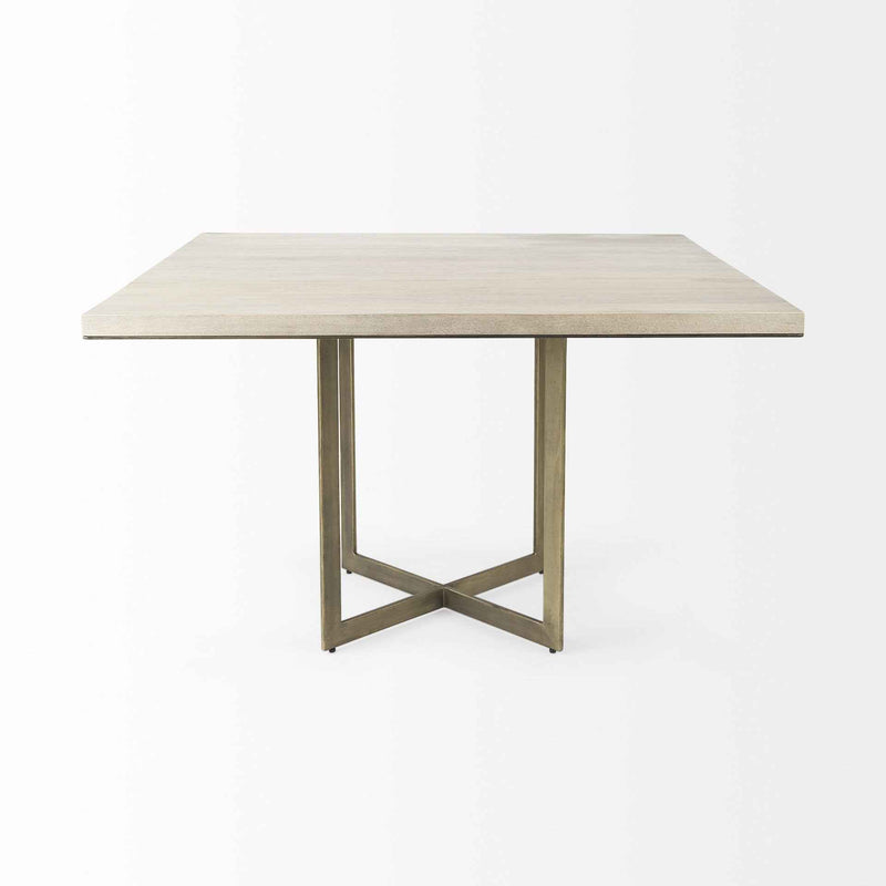Modern Square Wood and Gold Dining Table