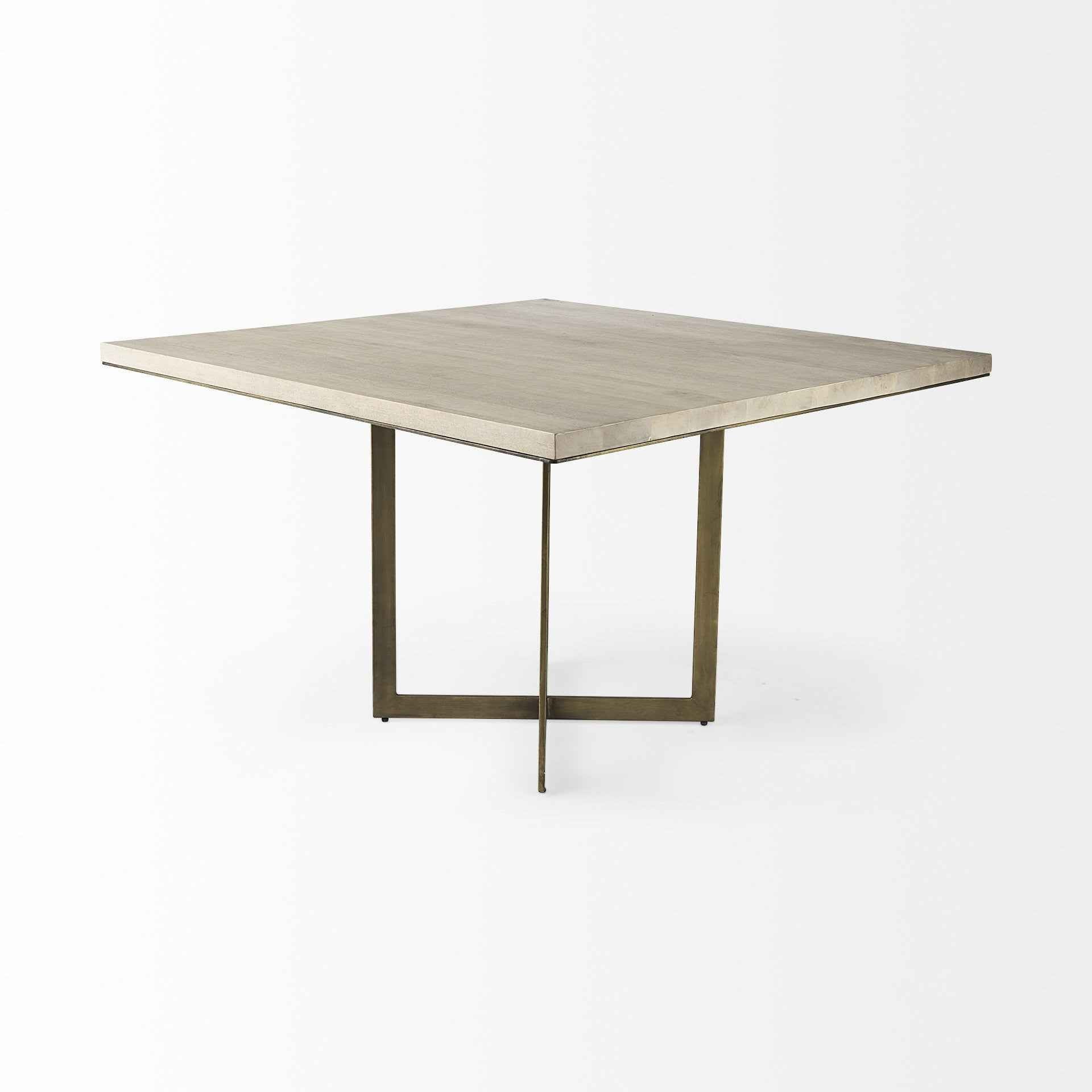 Modern Square Wood and Gold Dining Table