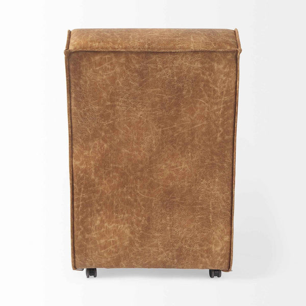 Set of Two Brown Upholstered Faux Leather Dining Side Chairs With Wheels