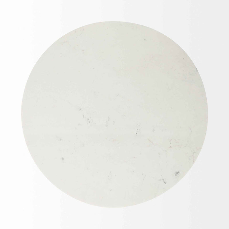 48" White And Natural Rounded Marble Pedestal Base Dining Table