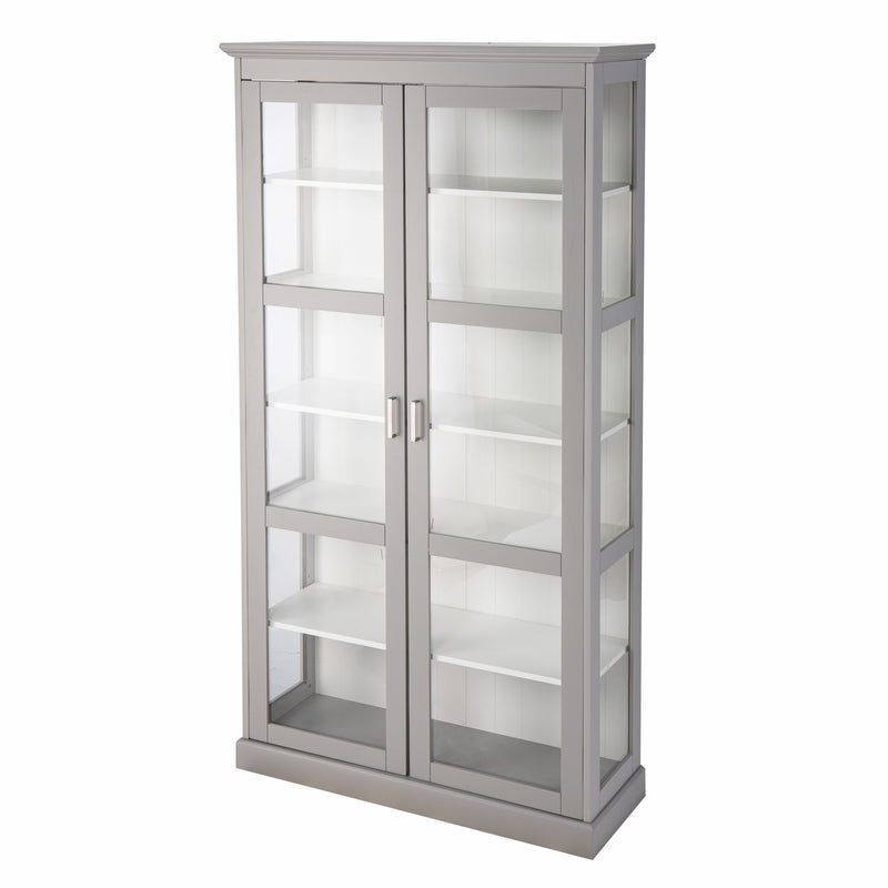 Gray Cornice Molding Double Door Curio Cabinet - Kitchen & Dining