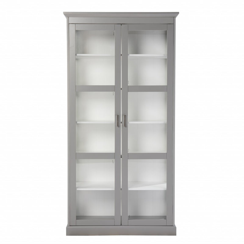 Gray Cornice Molding Double Door Curio Cabinet - Kitchen & Dining