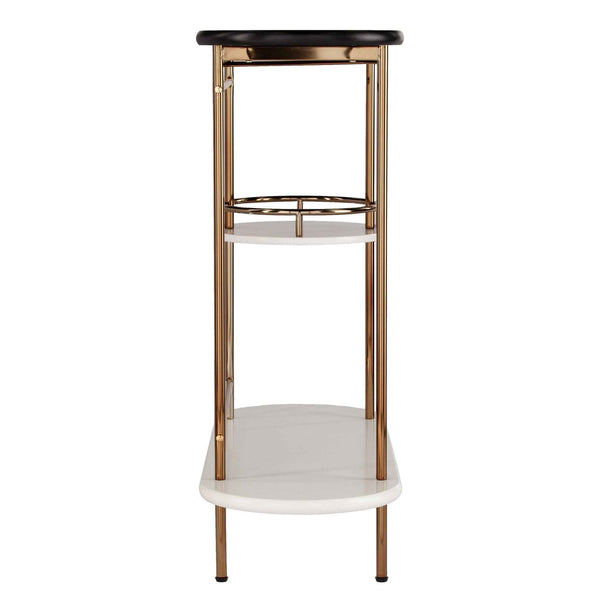 Gold Black and White Metal Oval Bar Cart With Wine Storage