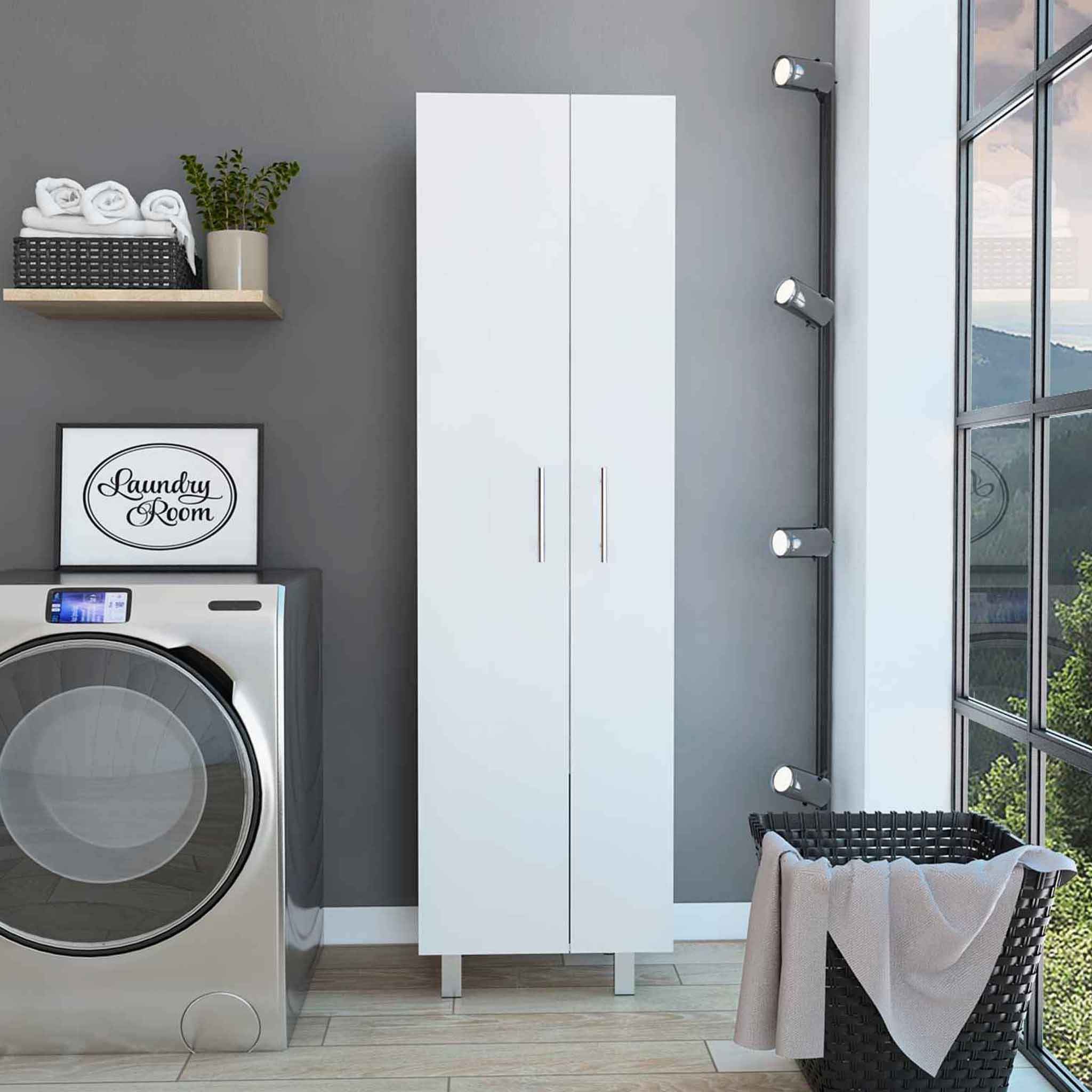 71" White Versatile Tall Pantry Cabinet with Five Shelves