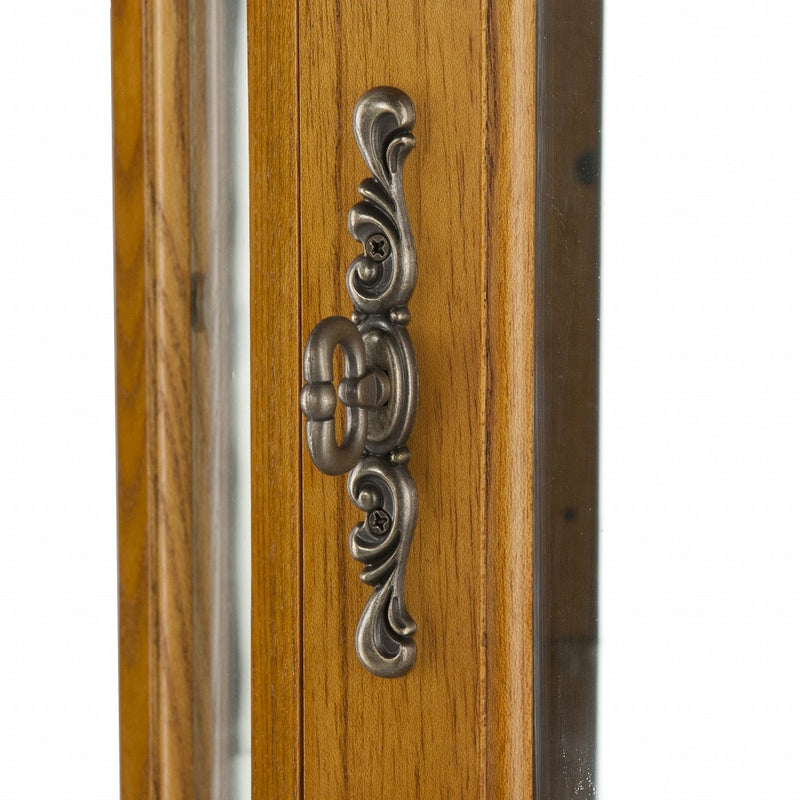 Golden Oak Scallop Top Lighted Corner Curio Cabinet - Kitchen & Dining