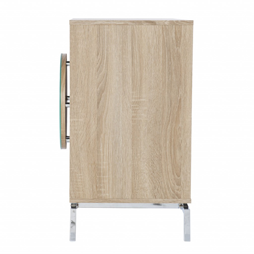 32" Natural and Chrome Mirrored Circle Double Door Bar Cabinet - Kitchen & Dining